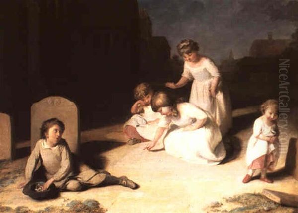 Children Reading The Inscription On Their Mother's          Gravestone Oil Painting by Richard Morton Paye