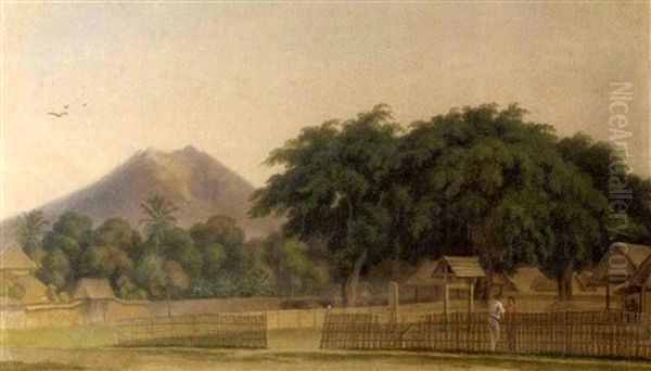 The Market Place Of Banyuwangi (east Java), With The Idjen Mountains Beyond Oil Painting by Antoine A.J. Payen