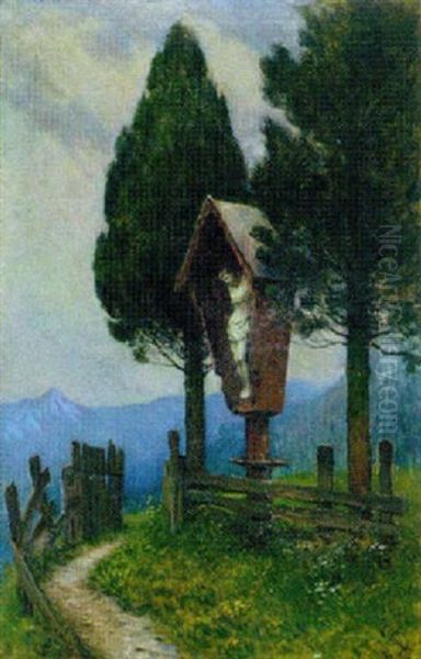 Wegkreuz Im Zillertal Oil Painting by Ernst Payer