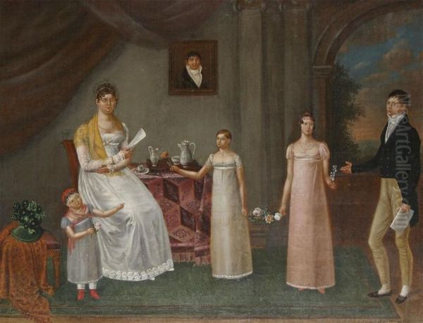 Family Portrait Oil Painting by Antoine Martin Blondeel