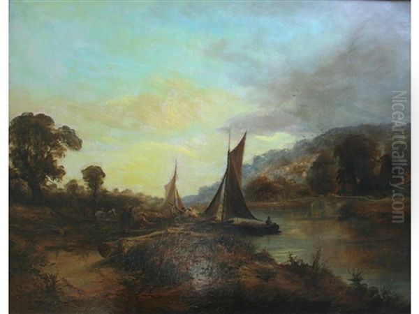 Loading Timber On The Lune (?) Oil Painting by David Payne