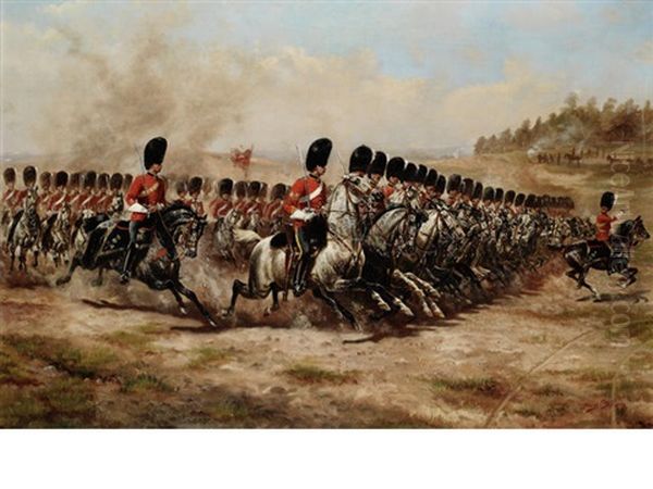 Charge Of The 2nd Dragoons, Royal Scots Greys Oil Painting by Harry Payne