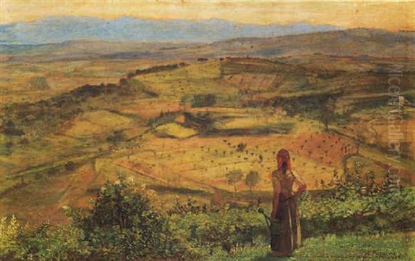 Contadina Nella Campagna Umbra Oil Painting by Norberto Pazzini