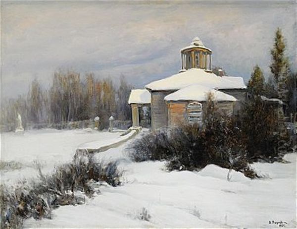 Winter Landscape With A Manor Oil Painting by Vladimir Nikolaevich Pchelin