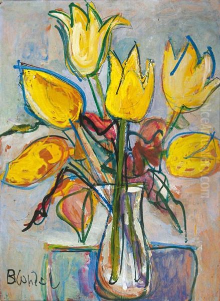 Bouquet De Tulipes Jaunes Oil Painting by Andre Blondel