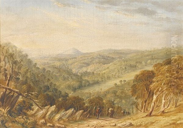 Australian Landscape With Travellers On A Path Oil Painting by George Edwards Peacock