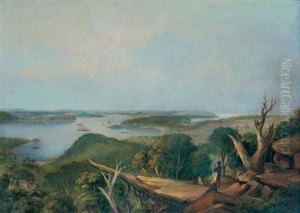 View Of The Heads Of Port Jackson, New South Wales, From Above Vaucluse Bay Oil Painting by George Edwards Peacock