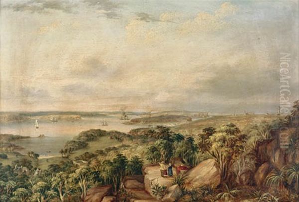 View Of The Heads Of Port Jackson, New South Wales, From Above Vaucluse Bay Oil Painting by George Edwards Peacock