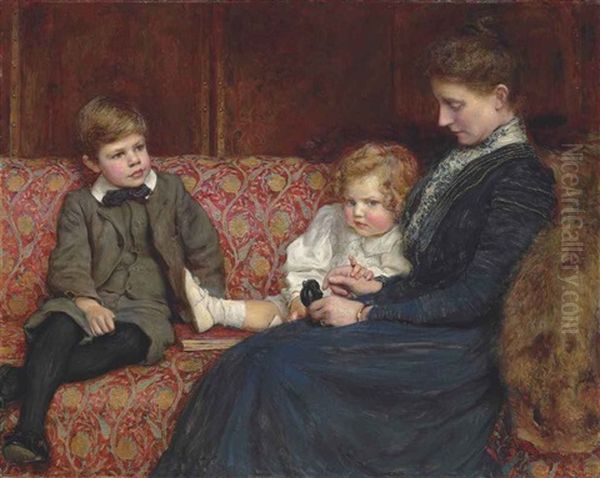 Portrait Of Mrs Evelyn Mary Agnew, Nee Naylor, Wife Of (charles) Morland Agnew (1855-1931), With Two Of Their Children Oil Painting by Ralph Peacock