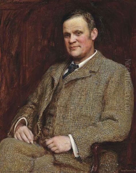 Portrait Of Edward Herbert Fison, Seated Three-quarter-length, In A Three Piece Tweed Suit Oil Painting by Ralph Peacock