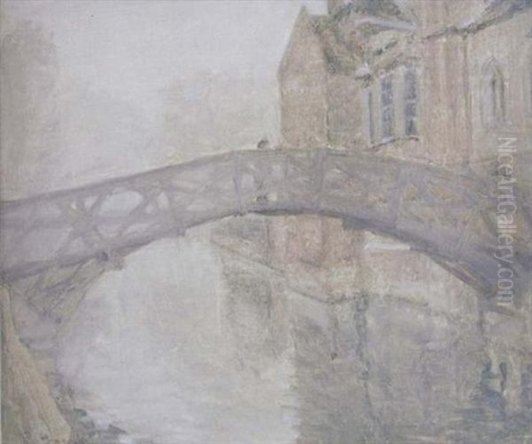 Misty Morning On The Cam: The Mathematical Bridge, Queen's College, Cambridge Oil Painting by Ralph Peacock