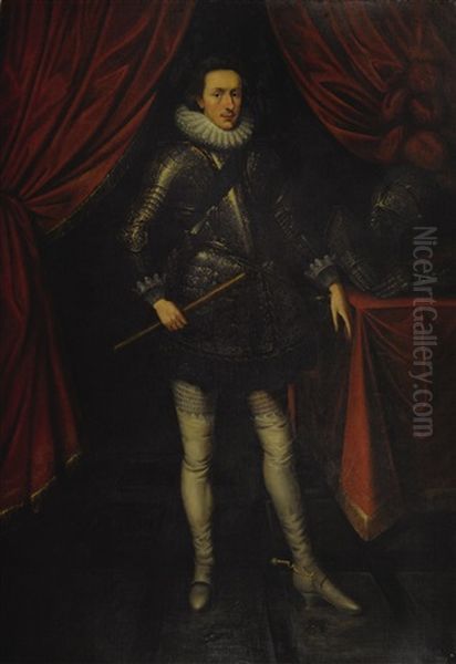 Portrait Of Henry, Prince Of Wales (1594-1612), Full-length, Standing, Wearing Armour And The Order Of The Garter Oil Painting by Robert Peake the Elder