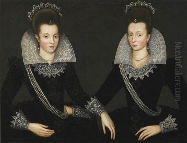 A Portrait Of Two Sisters, Probably Anne Of Denmark And Her Sister Elizabeth Oil Painting by Robert Peake the Elder