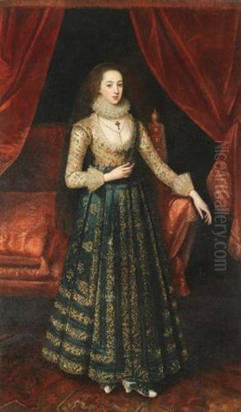 Portrait Of A Lady (lady Anne Cecil, Daughter Of William Cecil, 2nd Earl Of Exeter ?) Oil Painting by Robert Peake the Elder