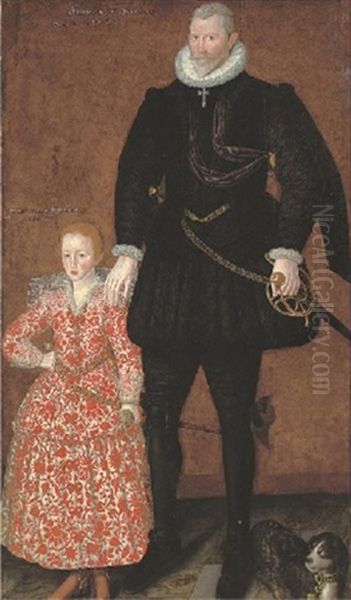 Portrait Of Sir Edward Pytts, Of Kyre Wyard, Worcestershire, And His Grandson Oil Painting by Robert Peake the Elder