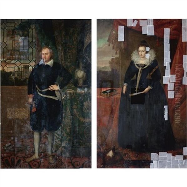 Portrait Of Sir George Fermor (+ Mary, His Wife; 2 Works) Oil Painting by Robert Peake the Elder