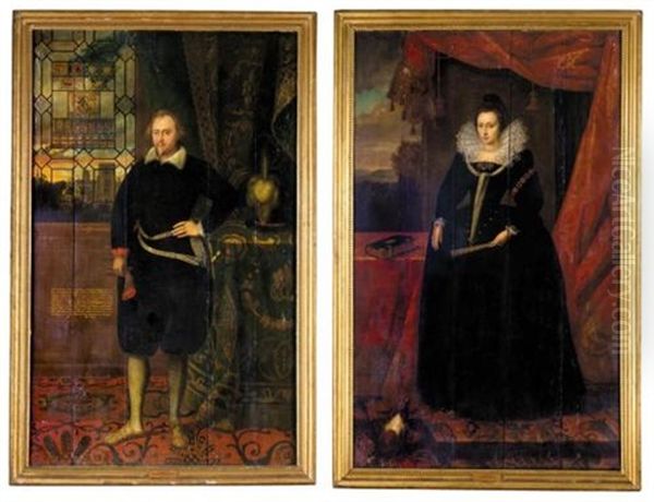 Portrait Of Sir George Fermor (+ Portrait Of Mary, His Wife; Pair) Oil Painting by Robert Peake the Elder