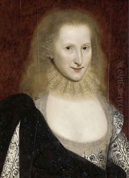 Portrait Of A Lady (anne Of Denmark?) In A White Embroidered Dress Oil Painting by Robert Peake the Elder