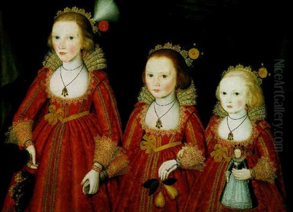 Portrait Of Three Young Girls Oil Painting by Robert Peake the Elder