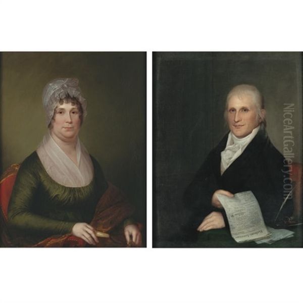 Mr. Zachariah Poulson Of Philadelphia (+ Mrs. Zacharia Poulson; Pair) Oil Painting by James Peale Sr.