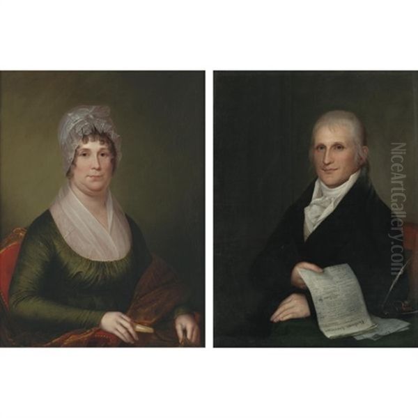 Mr. And Mrs. Zachariah Poulson Of Philadelphia (pair) Oil Painting by James Peale Sr.