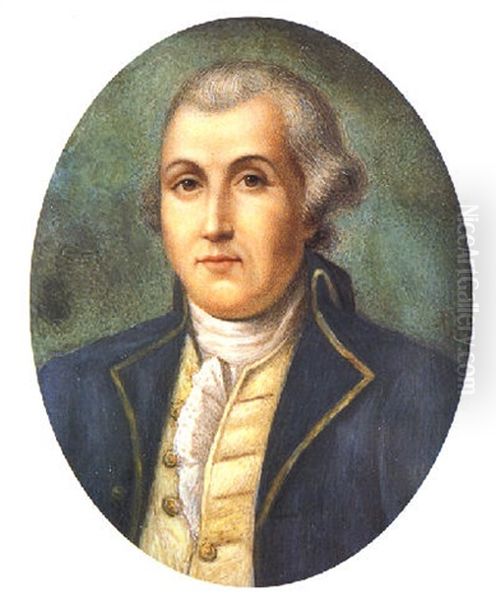 Portrait Of The Honorable James Bridge Wearing A Blue Coat With White Stock And Powdery Wig Oil Painting by James Peale Sr.