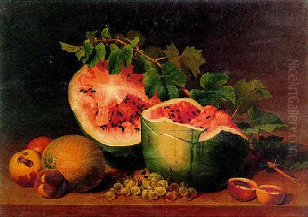 Still Life With Broken Watermelon Oil Painting by James Peale Sr.