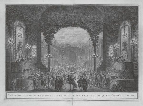 Vue Perspective De L'interieur D'une Des Salles De La Place De Louis Le Grand Oil Painting by Jacques Francois Blondel