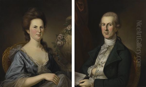 Mr. And Mrs. Thomas Russell: A Pair Of Portraits Oil Painting by Charles Willson Peale