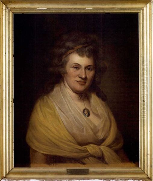 Portrait Of The Artist's Second Wife, Elizabeth Depeyster, Wearing A Yellow Shawl And Locket Around Her Neck With A Miniature Portrait Of Her Husband Oil Painting by Charles Willson Peale