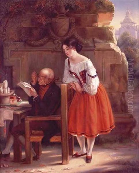 Reading The Letter Oil Painting by Harriet Cany Peale