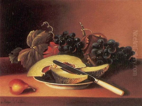 A Still Life With Grapes, Melon And A Pear Oil Painting by Margaretta Angelica Peale