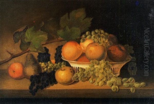 Still-life On Marble-top Table With Pierced Oval Fruit Basket Oil Painting by Mary Jane Peale