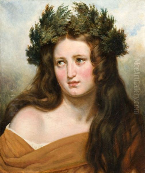 Jeune Fille Couronnee De Bruyere De La Lande Oil Painting by Merry Joseph Blondel