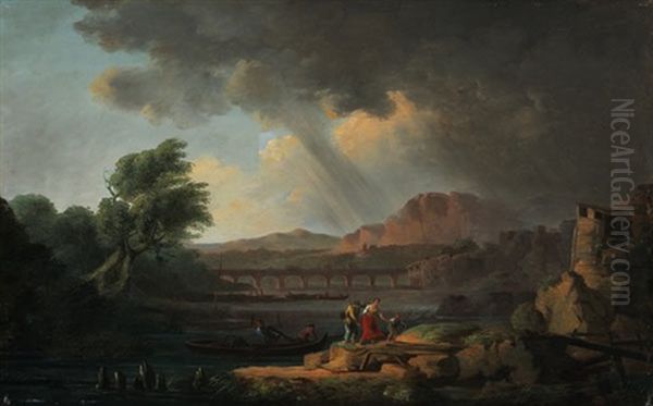 Landscape After Vernet Oil Painting by Rembrandt Peale