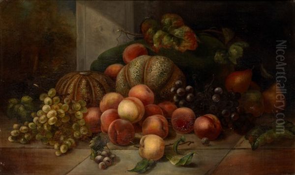 Peaches, Melons, Grapes And Pears On A Tiled Surface Oil Painting by Rubens Peale