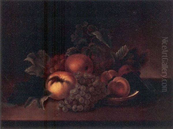 A Still Life With Peaches And Grapes Oil Painting by Rubens Peale