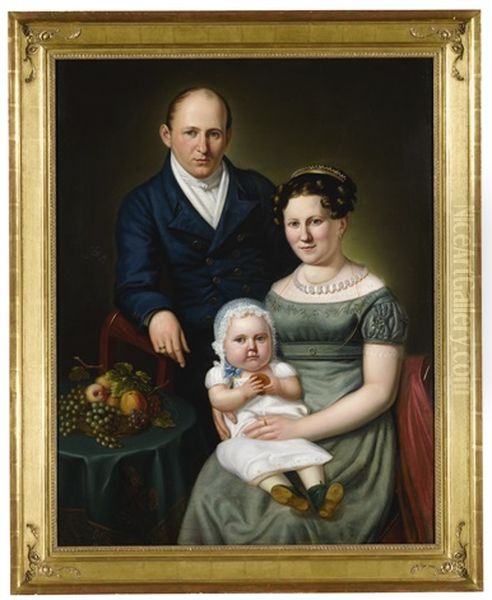 Mother, Father And Infant Baby With Still-life Of Fruit On A Draped Side Table Oil Painting by Sarah Miriam Peale