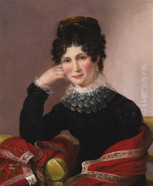 Portrait Of A Young Woman With A Lace Collar And Paisley Fringed Shawl Oil Painting by Sarah Miriam Peale