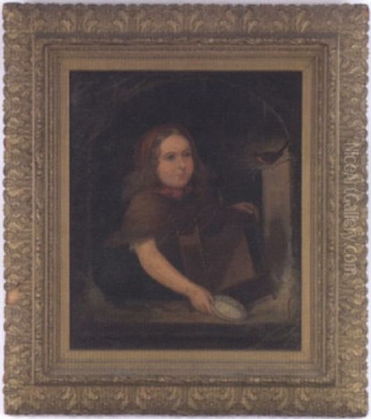 Portrait Of A Young Girl Playing With A Bird Oil Painting by Sarah Miriam Peale