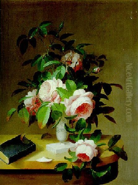 Still Life With Flowers And Book Oil Painting by Sarah Miriam Peale