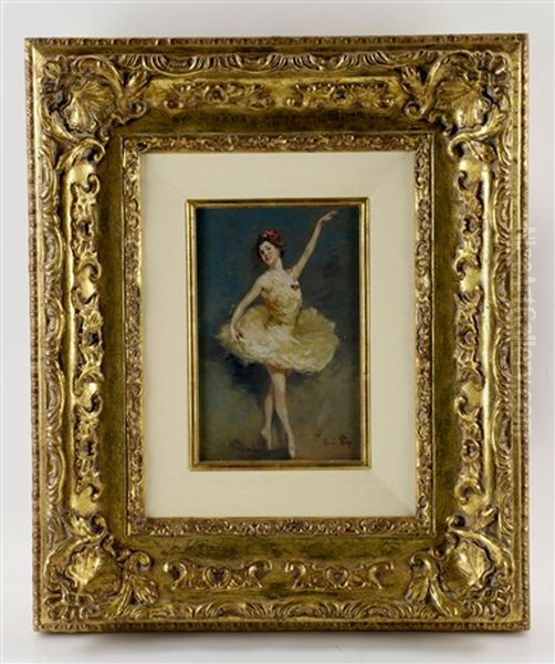 Ballerina In Yellow Oil Painting by Rene Pean