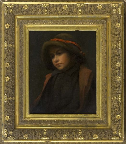 Portrait Of A Young Girl Wearing A Hat Oil Painting by Charles Sprague Pearce