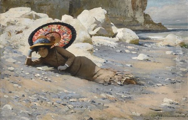 Reading By The Shore Oil Painting by Charles Sprague Pearce