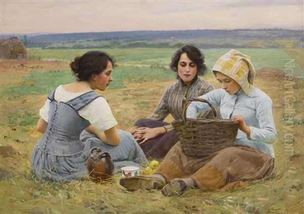 Lunch Break In The Fields Oil Painting by Charles Sprague Pearce