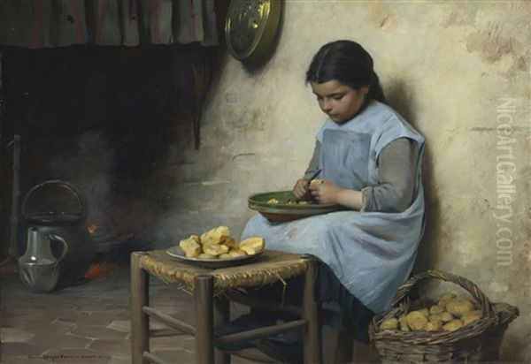 Peeling Potatoes Oil Painting by Charles Sprague Pearce