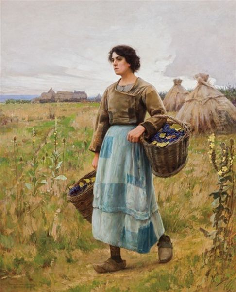 Pearce_charles Spraque Girl With Grape Baskets Oil Painting by Charles Sprague Pearce