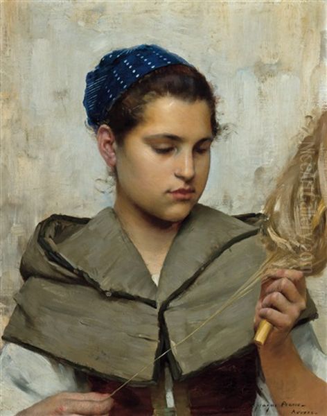 Preparing Yarn Oil Painting by Charles Sprague Pearce