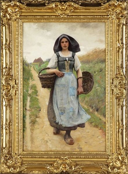 A Peasant Girl Oil Painting by Charles Sprague Pearce