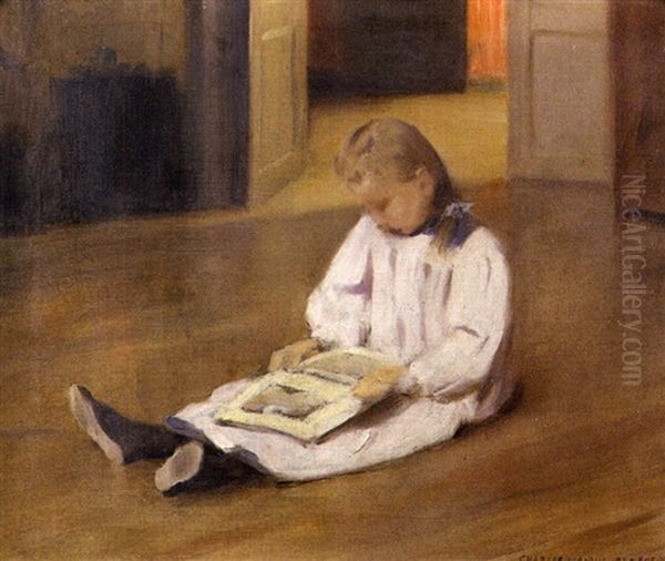 Jeune Femme Assise Lisant Un Livre Oil Painting by Charles Sprague Pearce